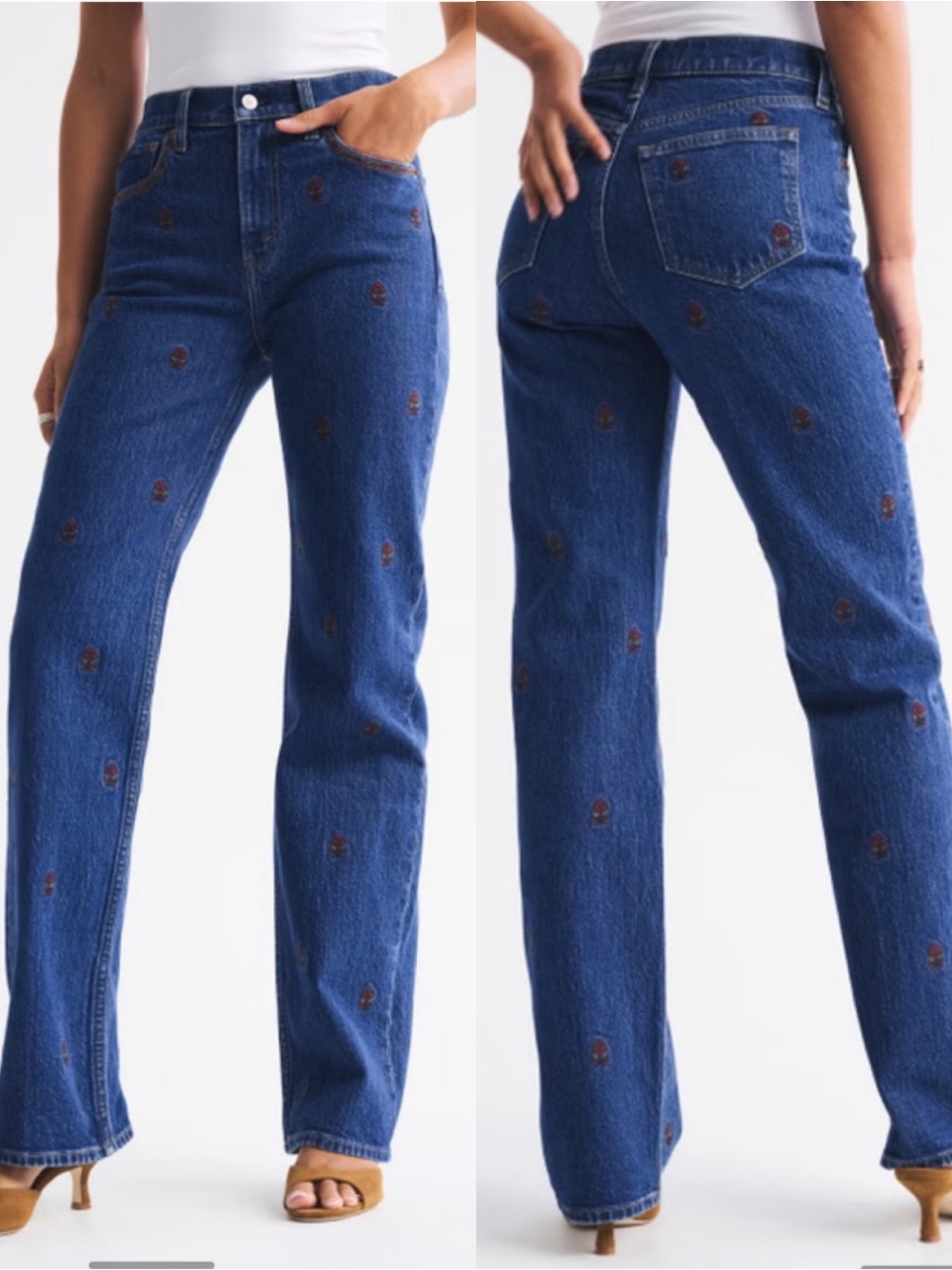 Abercrombie & Fitch High Rise 90s Relaxed Floral Embroidered Jeans Curve Love - Picture 9 of 16